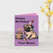 Verjaardags Pug  Groet Kaart (Gele Bloem)