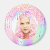 Verjaardags regenboog glitters droppen aangepaste magneet (Voorkant)