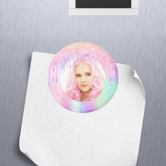 Verjaardags regenboog glitters droppen aangepaste magneet