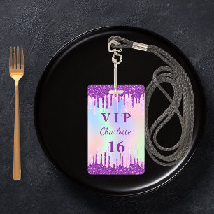 Verjaardags regenboog glitters purper VIP uitnodig Badge