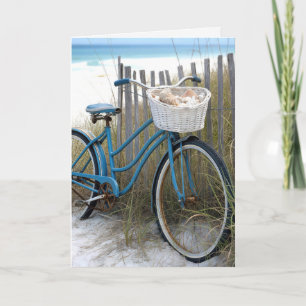 Verjaardags Retro Blauwe Fiets met Schelpen Kaart