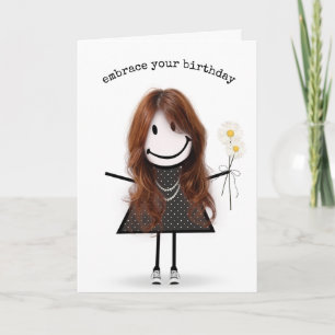 Verjaardags Stick Figure Meisje met Madeliefjes Ka Kaart