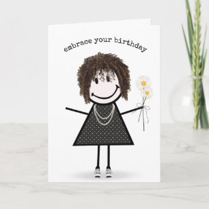 Verjaardags Stick Figure Meisje met Madeliefjes  Kaart