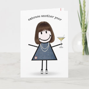 Verjaardags Stick Figure Meisje met Martini Kaart