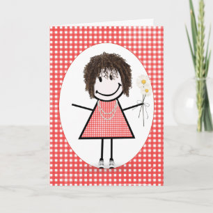 Verjaardags Stick Figure Meisje Op Rood  Kaart