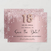 Verjaardags uitnodiging 18 jaar roze zilver save t (Voorkant / Achterkant)