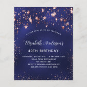 Verjaardags uitnodiging in navyblauw met roos goud (Voorkant)