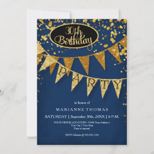 Verjaardags vaandelbanner met confetti in marinebl kaart