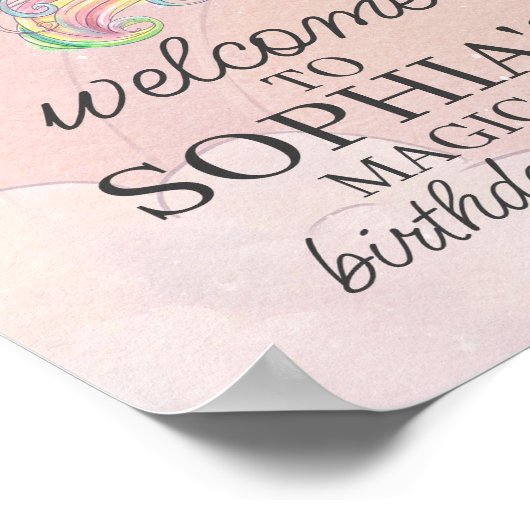 Verjaardags welkomstbord eenhoorn feestje poster (Hoek)