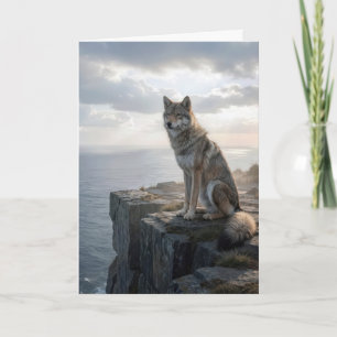 Verjaardags Wolf Op een Rotsachtige Oceaan Klif Kaart