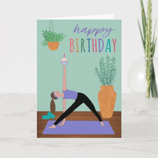 Verjaardags Yoga Cupcake Kaart (Voorkant)