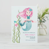 Verjaardags Zeemeermin Uitnodigingen (Staand voorkant)