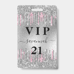Verjaardags zilveren glitters glazuur roze vip uit badge