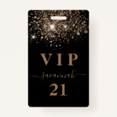 Verjaardags zwart goud glitters vip uitnodiging badge (Voorkant)