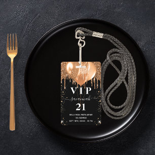 Verjaardags zwarte gouden glitterballon vip uitnod badge