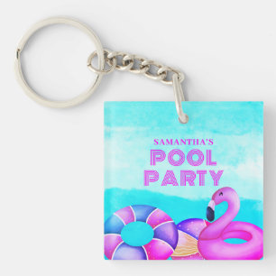 Verjaardags Zwembad Party Roze Flamingo Acryl Sleu Sleutelhanger