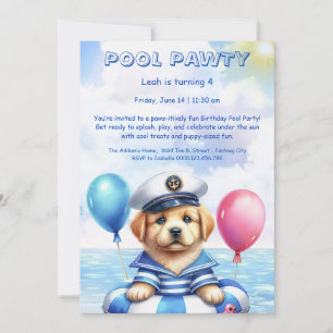 Verjaardags Zwembadfeest Uitnodiging Puppy Splash