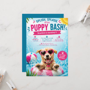 Verjaardags Zwembadfeest Uitnodiging Puppy Splash