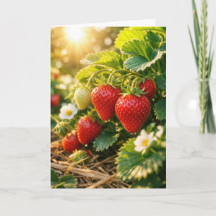 Verjaardagsaardbeien hangend aan een plant kaart