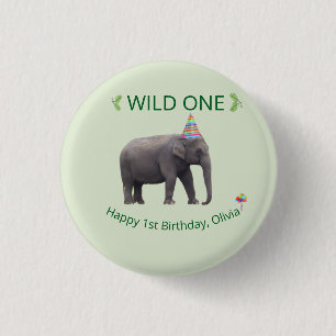 Verjaardagsaccent voor wilde olifant ronde button 3,2 cm