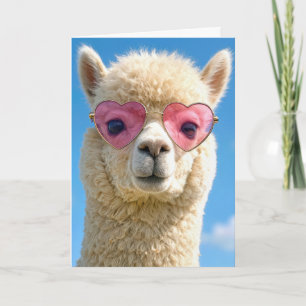 Verjaardagsalpaca met roze hartvormige bril kaart
