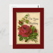 Verjaardagsansichtkaart met rode rozen briefkaart (Voorkant / Achterkant)