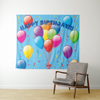 Verjaardagsballon Achtergrond & Vlag - Blauw Wandkleed
