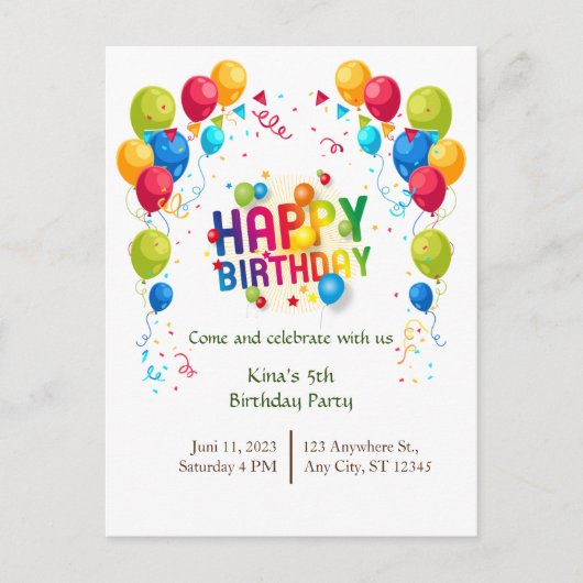 Verjaardagsballonnen Briefkaart (Voorkant)