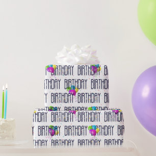 Verjaardagsballonnen en Confetti op wit Cadeaupapier