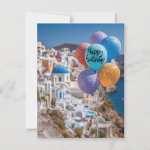 Verjaardagsballonnen in Santorini, Griekenland Briefkaart