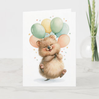 Verjaardagsballonnen met cute quokka's op een kaar kaart