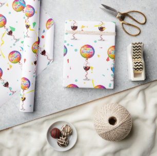 Verjaardagsballonnen met rode wijn cadeaupapier