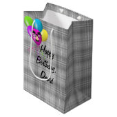 Verjaardagsballonnen op grijs plaid medium cadeauzakje (Voorkant Gekanteld)