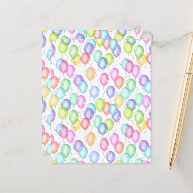 Verjaardagsballonnen Scrapbook Papier (Voorkant / Achterkant in situ)