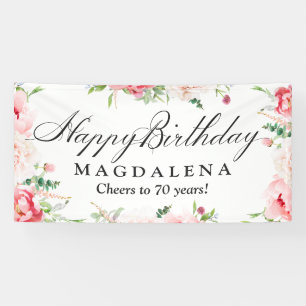 Verjaardagsbanner 70ste Elegante Roze Pioen Spandoek