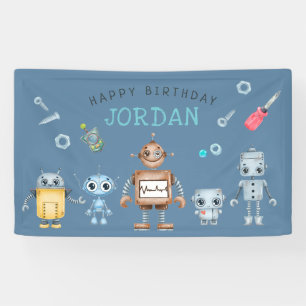 Verjaardagsbanner met leuk robot welkom spandoek
