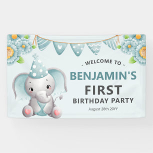 Verjaardagsbanner voor een schattige olifant jonge spandoek