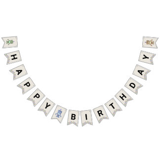 Verjaardagsbanner voor robots en tandwielen vlaggetjes