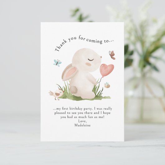 Verjaardagsbedankje voor kind Bunny Konijn Bedankkaart (Staand voorkant)