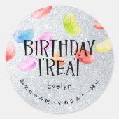 Verjaardagsbehandeling Zilveren Glitter Jelly Bean Ronde Sticker (Voorkant)