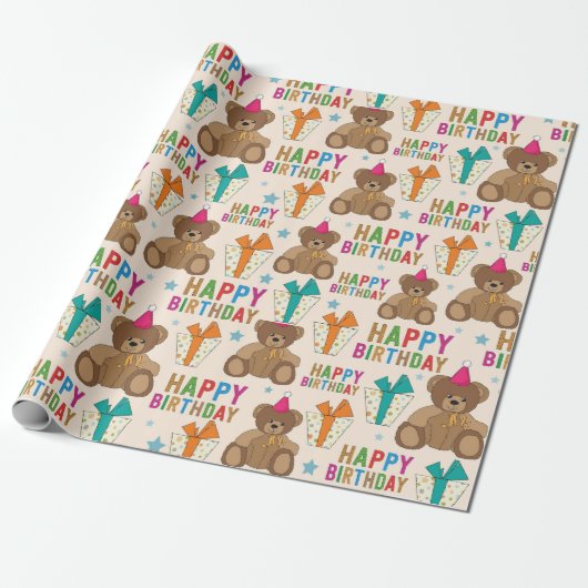 Verjaardagsberen Cadeaupapier (Uitgerold)