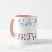 Verjaardagsbericht roze fancy script mok (Voorkant links)