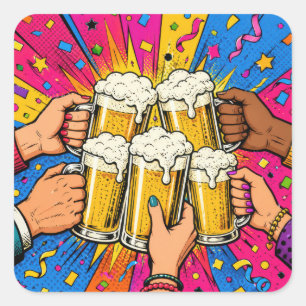 Verjaardagsbier Proost Pop Art Vierkante Sticker