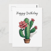 Verjaardagsbloem Cactusplant Briefkaart (Voorkant / Achterkant)