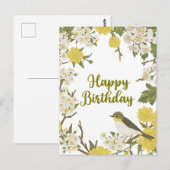 Verjaardagsbloemen en vogel natuur botanisch briefkaart (Voorkant / Achterkant)