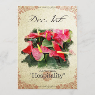 Verjaardagsbloemen op 1 december "Anthurium" Kaart