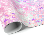 Verjaardagsblozen roze glitters paarse holografisc cadeaupapier (Rol Hoek)