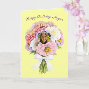 Verjaardagsboeket Zinnia Bloemen Custom Foto Kaart