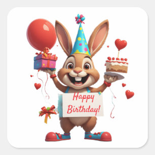 Verjaardagsboodschap Teken Cute Bunny 🐇 Vierkante Sticker