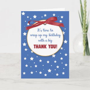 Verjaardagscadeau Dank u Cadeaus, rood lint, ster Bedankkaart